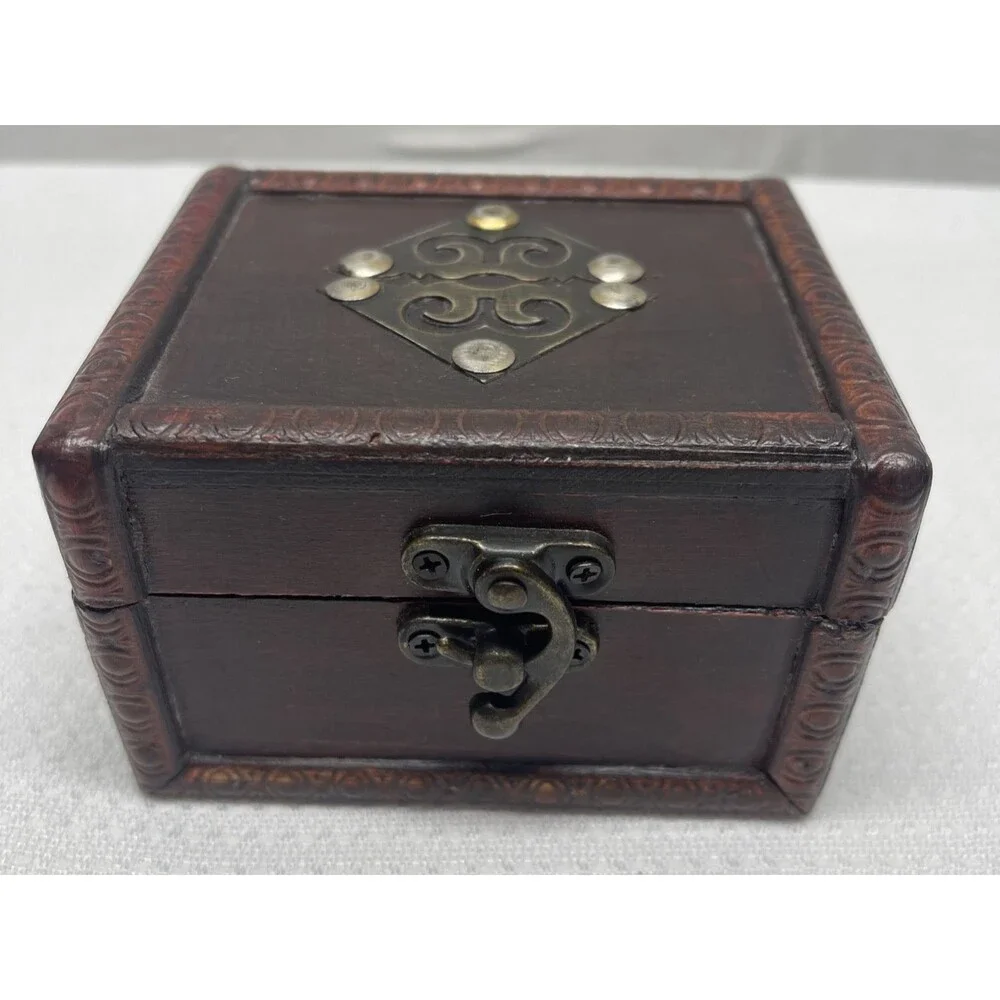 Handmade Chinese Wooden Jewelry Box Ornate Metal Fittings 4.5